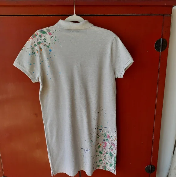 Polo Ralph Lauren Light Gray Paint Splatter Mesh Mini Dress - Picture 2 of 5